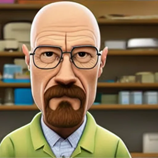 Prompt: walter white as a pixar character