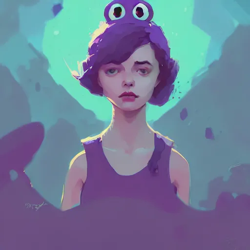 Prompt: portrait cute purple female frog princess by atey ghailan, by greg rutkowski, by simon stalenhag, by greg tocchini, by james gilleard, by joe fenton, by kaethe butcher dynamic lighting, gradient light blue, brown, blonde cream and white color scheme, grunge aesthetic