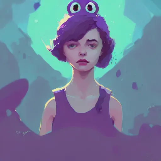 Image similar to portrait cute purple female frog princess by atey ghailan, by greg rutkowski, by simon stalenhag, by greg tocchini, by james gilleard, by joe fenton, by kaethe butcher dynamic lighting, gradient light blue, brown, blonde cream and white color scheme, grunge aesthetic