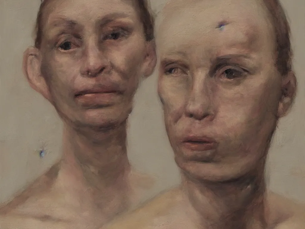 Image similar to very close up portrait of a young tattooed blind woman. painting by borremans