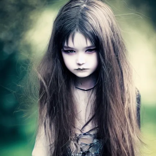 Image similar to headshot portrait of young gothic girl by WLOP, bokeh, fine details