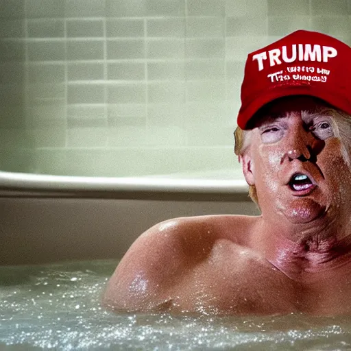 Prompt: donald trump having a bath while having a nightmare