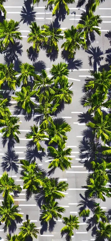 Prompt: aerial photo of sidewalk at palm trees, side shot, by shunji dodo, 8 k resolution, photo, high quality