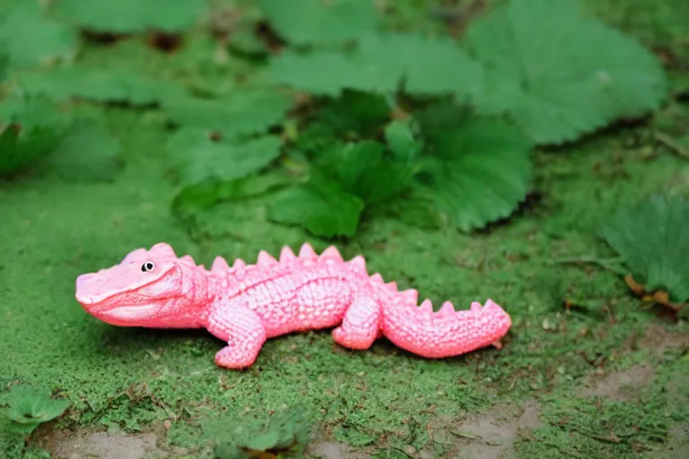 Prompt: the cutest baby alligator sitting in strawberries golden hour trending on Flickr pink and green cinematic high details claymation film still