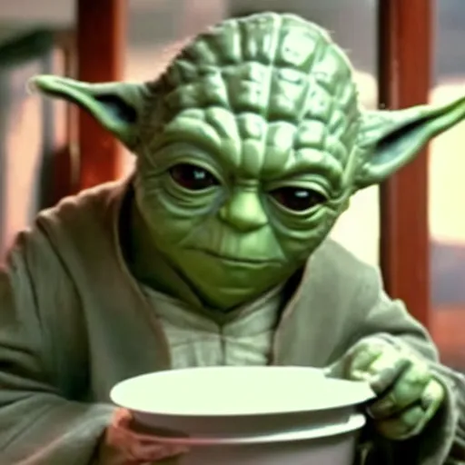 Prompt: film still of yoda washing dishes in the new star wars movie 4 k