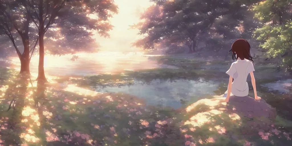 Image similar to girl ; the most beautiful painting in the world ; by makoto shinkai