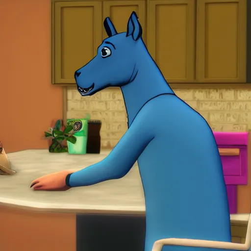 Prompt: Bojack Horseman in the Sims 4