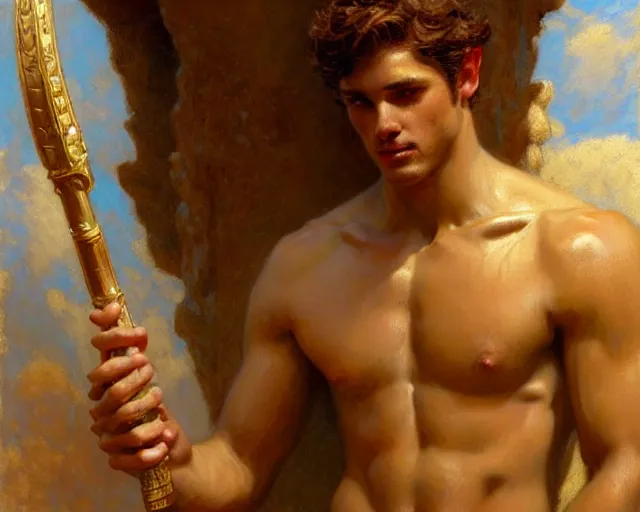 Image similar to attractive apollo greek god. highly detailed painting by gaston bussiere, craig mullins, j. c. leyendecker 8 k