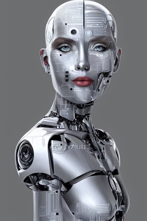 Image similar to robot with human face, female head, woman human face, human face realistic, human head, cyborg frame concept, cyborg by ales-kotnik, sci-fi android female