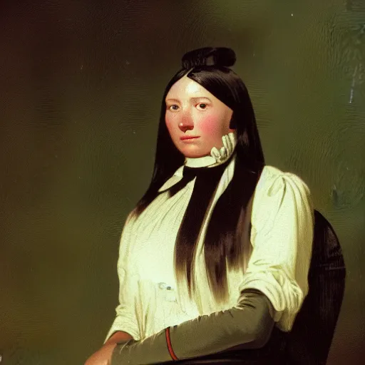 Image similar to a portrait of a female android by george caleb bingham