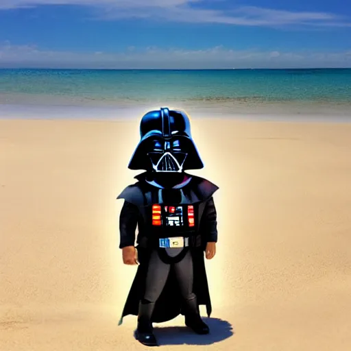 Prompt: darth vader goes to the beach