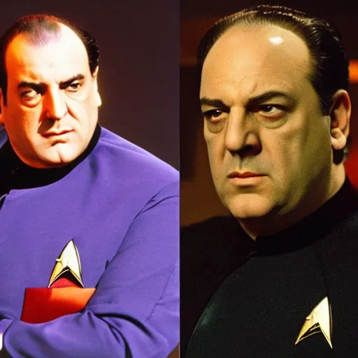 Image similar to tony soprano in a Star trek deep space nine uniform commanding the use defiant