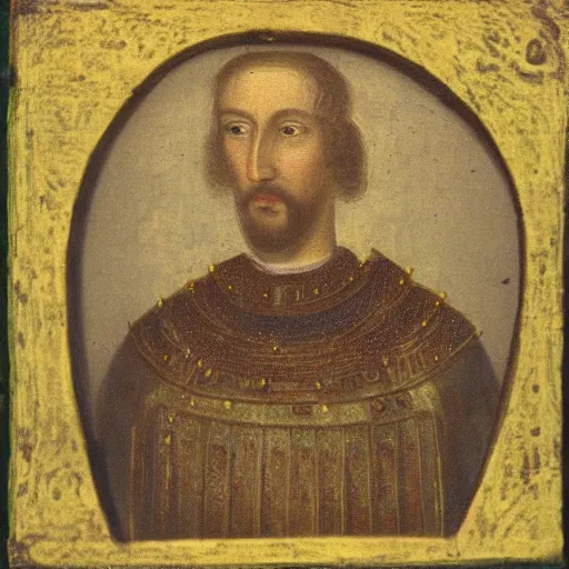 Prompt: An ancient blurry photograph of Richard I of England.