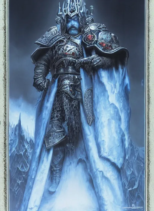 Image similar to hyper realist render of the portrait of lich king by wayne berlowe