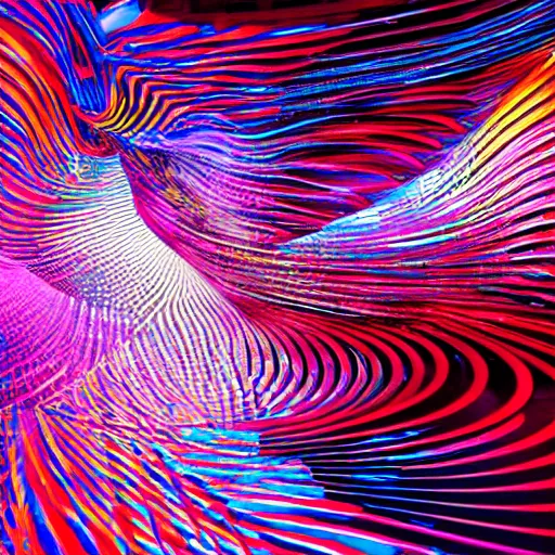 Prompt: data - driven, three - dimensional, generative shapes, multi - coloured, waves spirals inspired by refik anadol
