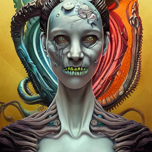 Image similar to Lofi Scorn Giger Lovecraft Lovecraftian Alien Woman portrait Pixar style by Tristan Eaton Stanley Artgerm and Tom Bagshaw