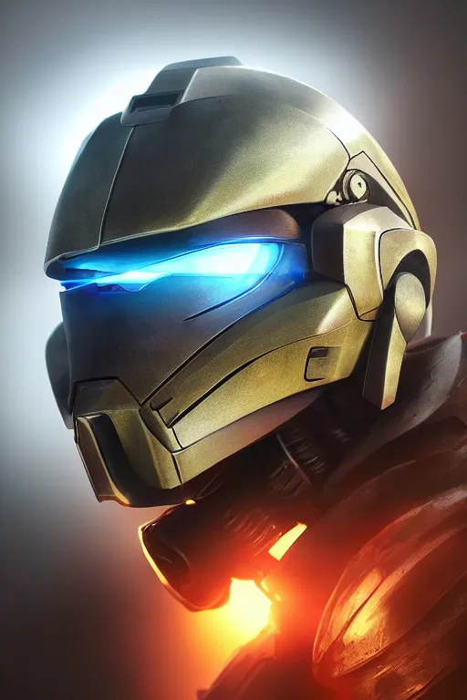 Image similar to robot ninja mask helmet halo master chief radiating a glowing aura global illumination ray tracing hdr fanart arstation by ian pesty and katarzyna da „ bek - chmiel