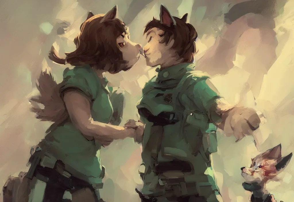 Image similar to portrait of joe biden shaking hand with a cute catgirl, epic debates, presidental elections candidates, cnn, fox news, fantasy, by atey ghailan, by greg rutkowski, by greg tocchini, by james gilleard, by joe gb fenton, dynamic lighting, gradient light green, brown, blonde cream, salad and white colors in scheme, grunge aesthetic