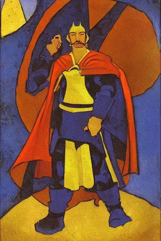 Image similar to thor, marvel, artwork by nicholas roerich,