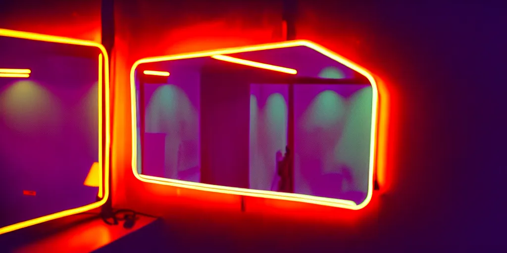 Prompt: mirror, neon lights, dirty, ektachrome photograph, volumetric lighting, f 8 aperture, cinematic eastman 5 3 8 4 film