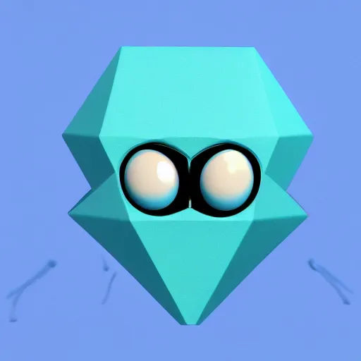 Image similar to 3D render of a cute, simplistic cyan crystal character with two blue hexagon eyes and a blue triangle mouth