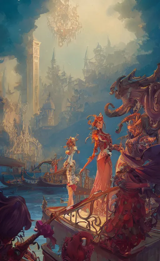 Prompt: the enchanted venice carnival dream, behance hd artstation by jesper ejsing, by rhads, makoto shinkai and lois van baarle, ilya kuvshinov, ossdraws, that looks like it is from borderlands and by feng zhu and loish and laurie greasley, victo ngai, andreas rocha