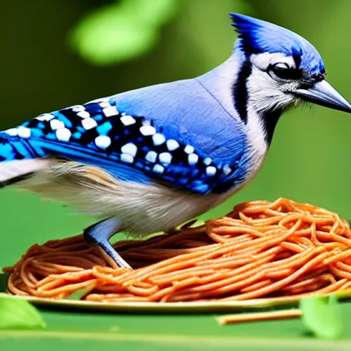 Prompt: bluejay eating spaghetti