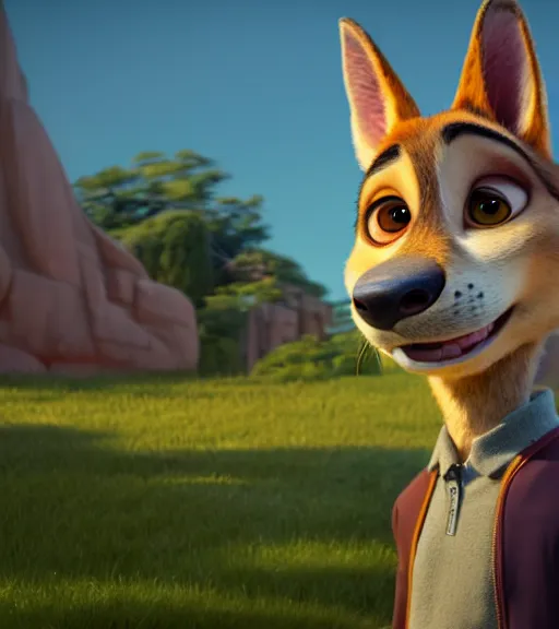 Image similar to a film still from zootopia main character portrait anthro anthropomorphic german shepard head animal person fursona pixar and disney animation, sharp, rendered in unreal engine 5, anime key art by greg rutkowski, bloom, dramatic lighting