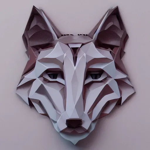 Image similar to an abstract icon depicting a fox, white background, render, blender, 3d