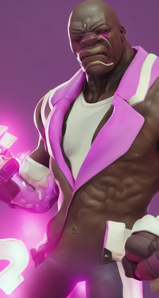 Image similar to doomfist, pink blazer, overwatch game, digital art, high detailed, artstation, 3 d render