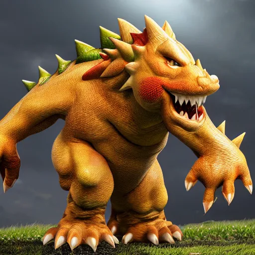 Image similar to realistic bowser, 8 k, hd, highly detailed, monstrous