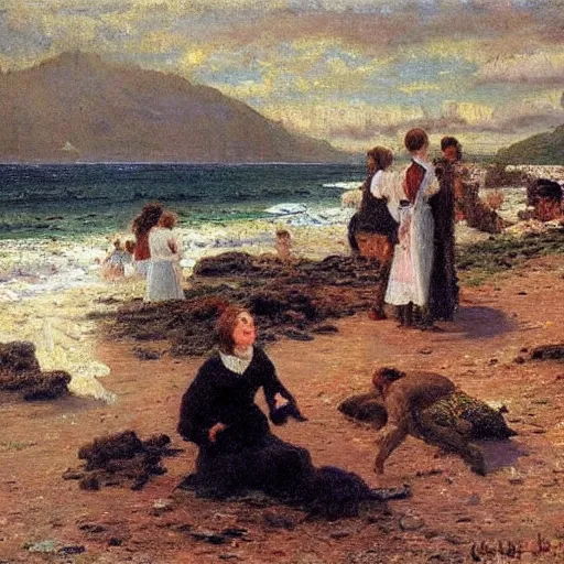 Image similar to The last day in paradise, oil on canvas, 1883