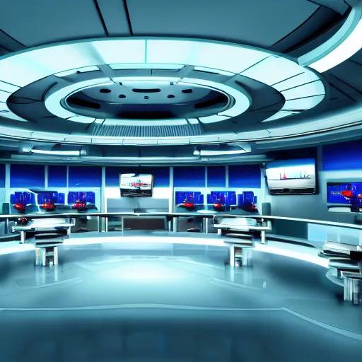 Image similar to futuristic news studio, concept art, wide lens, cinematic composition, architecture, iterior