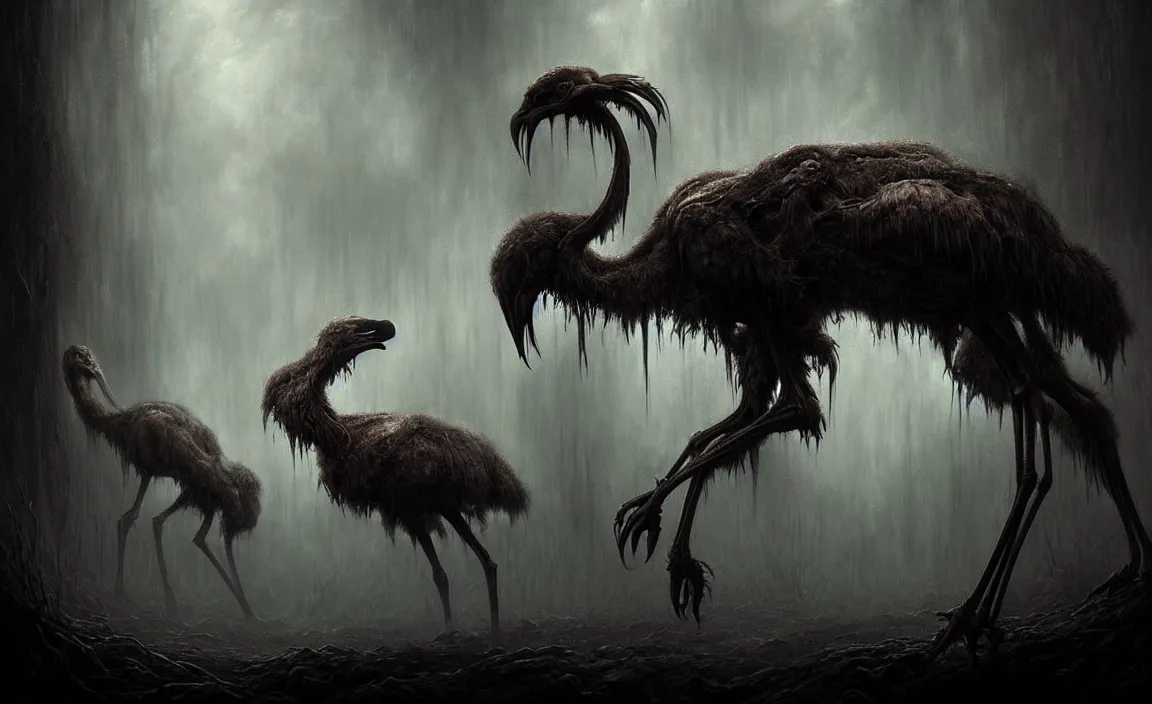 Image similar to epic professional digital art of monstrous moa, moody atmospheric lighting, intricate, painted, foreboding, detailed, by leesha hannigan, ayne haag, reyna rochin, ignacio fernandez rios, mark ryden, iris van herpen, artstation, cgsociety, epic, stunning, gorgeous, much wow, cinematic, masterpiece.