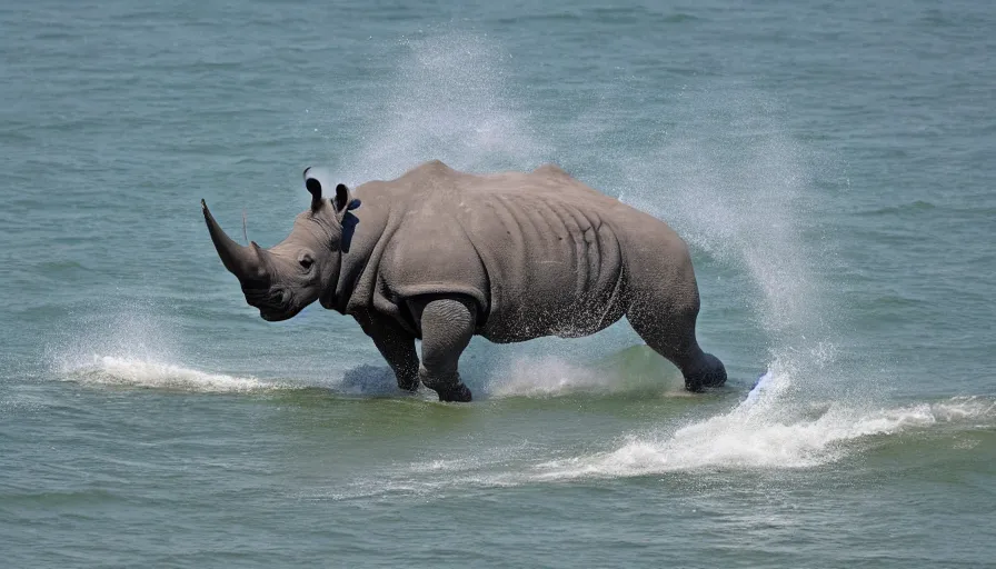 Image similar to A Rhino Surfing in the Sea