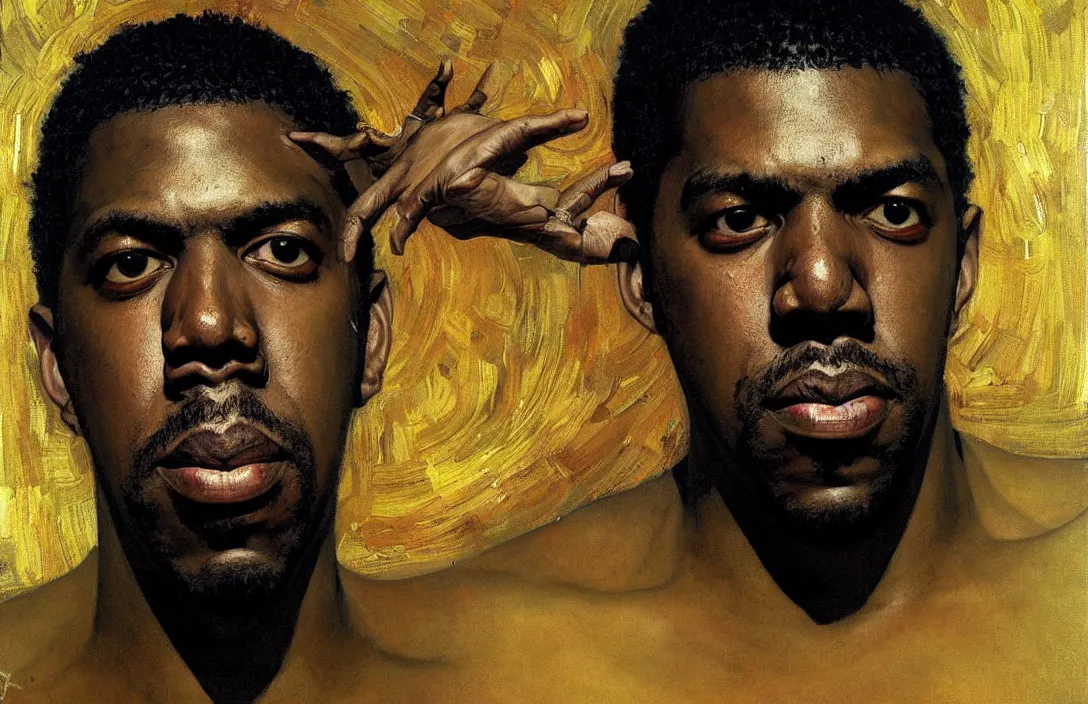 Image similar to portrait of flying lotus!!!!!!!!!!!!!!!!!!!!!!!!!!!, detailed face, detailed painting,, epic lighting, by ilya repin, phil hale and kent williams