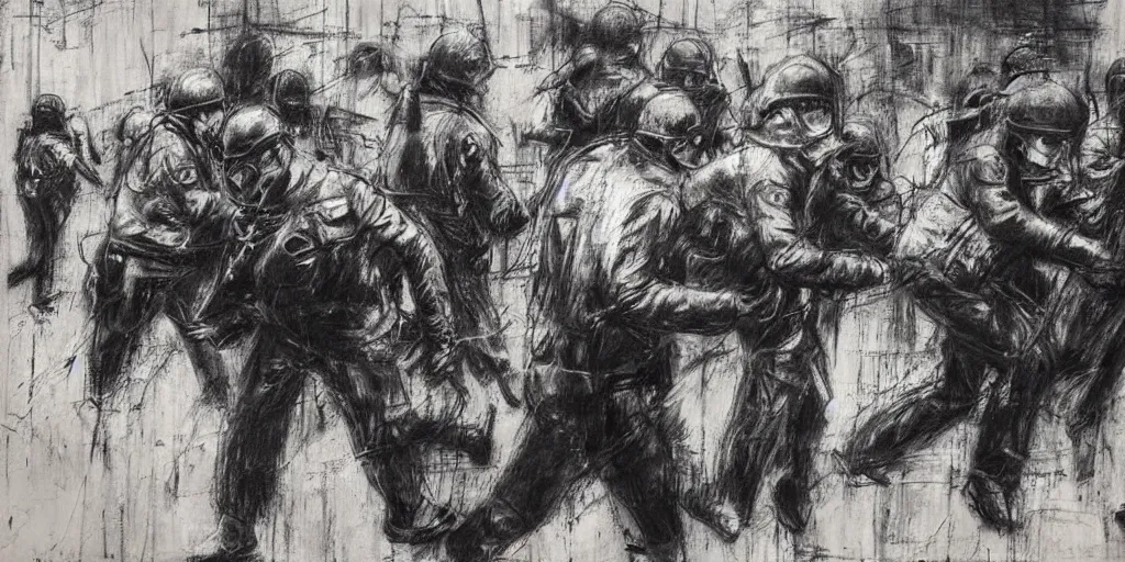 Image similar to protesters against police by Guy Denning