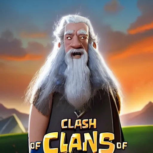 Prompt: clash of clans film poster concept featuring Gandalf