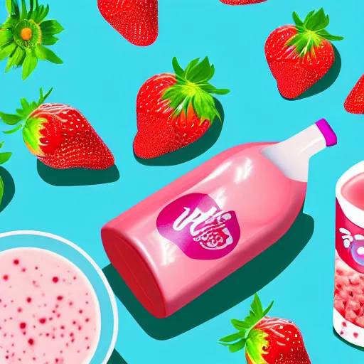 Image similar to a hyperdetailed strawberry milk poster, milk fluid, 4 k hd wallpaper illustration, package cover