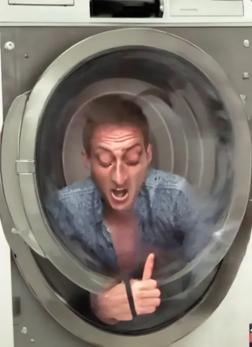 Image similar to man stuck inside a washing machine, bad quality, shaky camera, funny