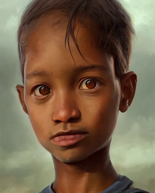 Prompt: Portrait of Migrant and Colonizer child, Migrant Colonizer morph child morph, digital painting, realistic shaded, realistic shaded lighting, fan art, pixiv, by Ilya Kuvshinov, child hybrid, realistic face and body hybrid, by magali villeneuve, Artstation, by Jeremy Lipkin and by Michael Garmash and by Rob Rey. Face retouch