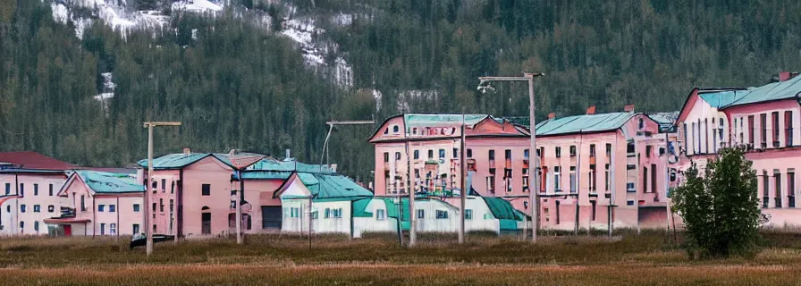 Image similar to a set of buildings in sleeping district of russian town, doomer romantic setting, constructivism