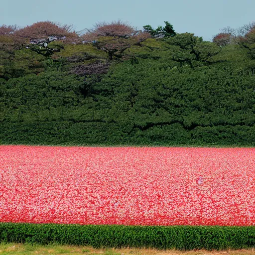 Image similar to japanese cherry field on the surface of jupiter