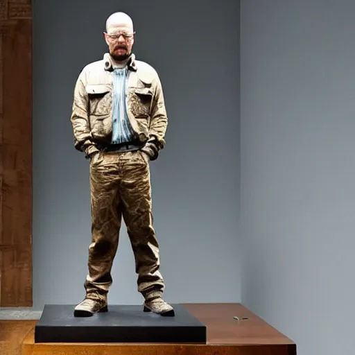 Prompt: jesse pinkman and walter white has been transformed into inanimate bronze statues, in a museum