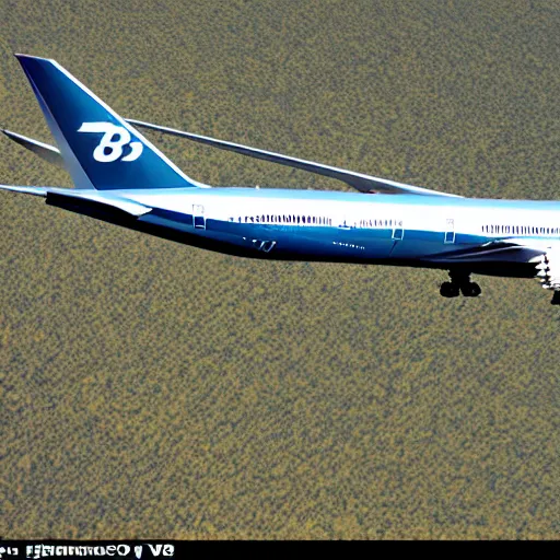 Image similar to vhs footage of a boeing 787 flying overhead