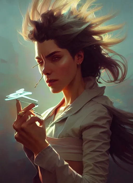 Image similar to ultra realistic illustration, rick sanchez. intricate, highly detailed, digital painting, artstation, concept art, smooth, sharp focus, illustration, art by artgerm and greg rutkowski and alphonse mucha and wlop