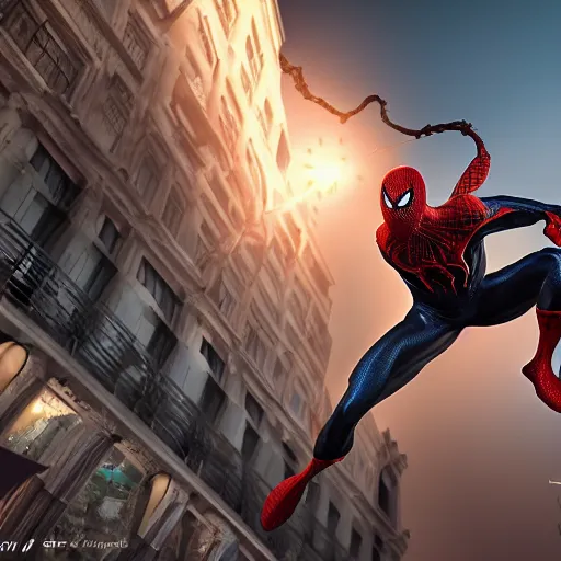 Image similar to a single venom and spider - man hybrid, dslr, cinematic, volumetric lighting, 8 k resolution, photorealistic