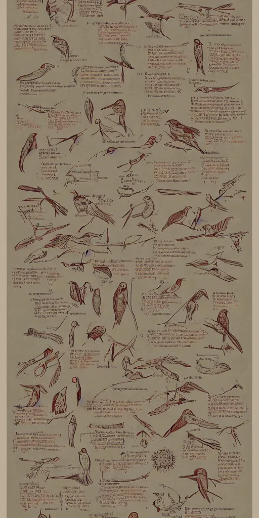 Image similar to anatomy of a bird, diagrams, map, marginalia, sketchbook, old script, inhabited initials, pastel infographic by Wes Anderson and victo ngai