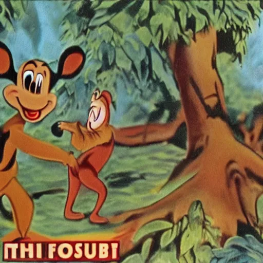 Image similar to 1940s disney film about talking forest animals super high detail