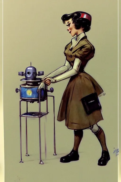 Image similar to ( ( ( ( ( 1 9 5 0 s retro future robot android waitress. muted colors. ) ) ) ) ) by jean - baptiste monge!!!!!!!!!!!!!!!!!!!!!!!!!!!!!!